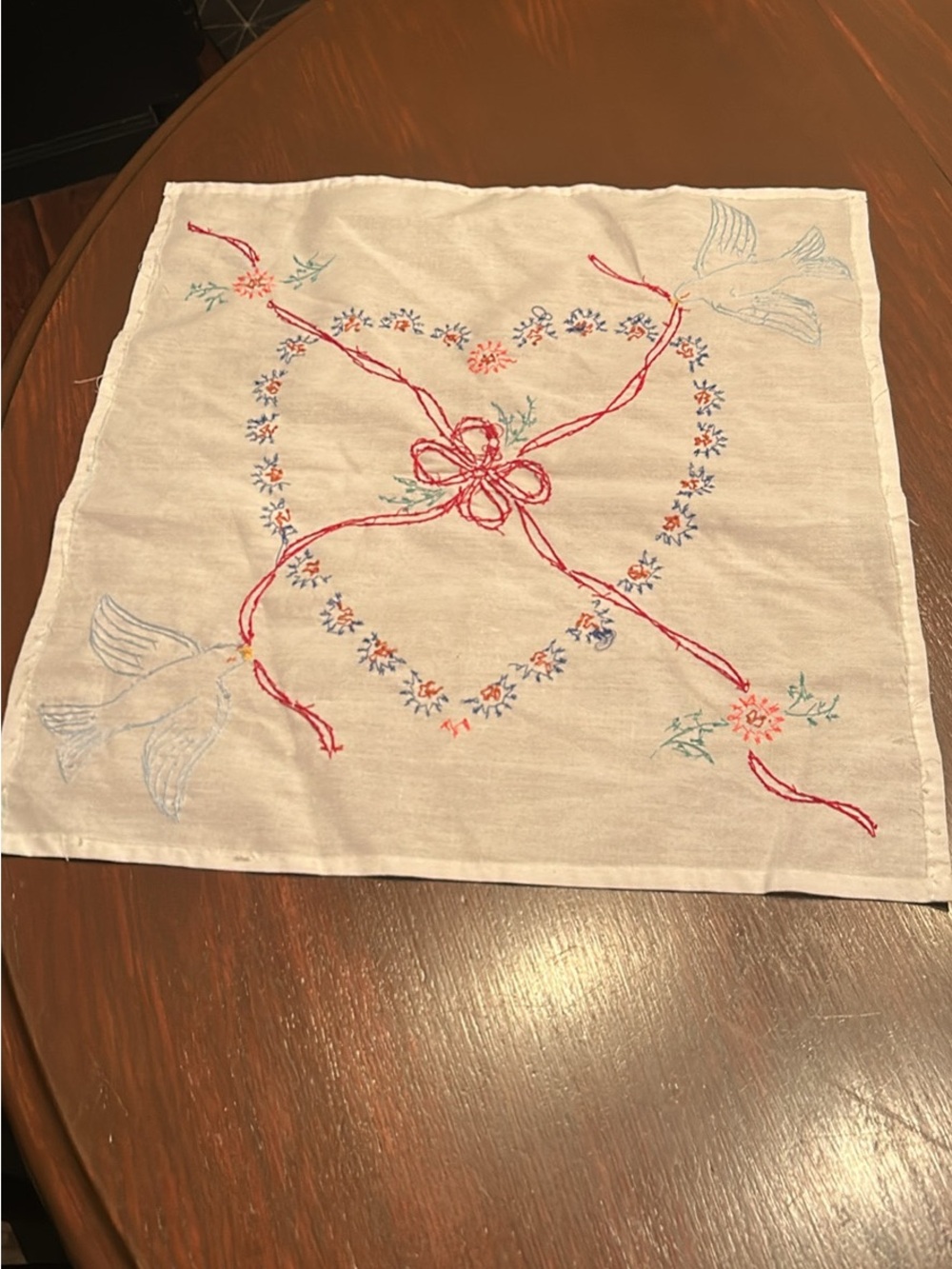 Vintage heart embroidery 17 in by 17 in